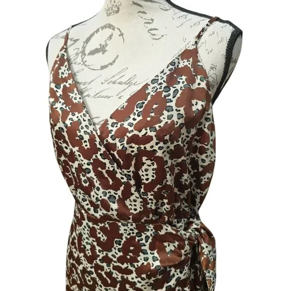 Anthro - Moon River Brown Animal Print Polyester V-Neck Sleeveless Mini Dress M - Picture 2 of 9